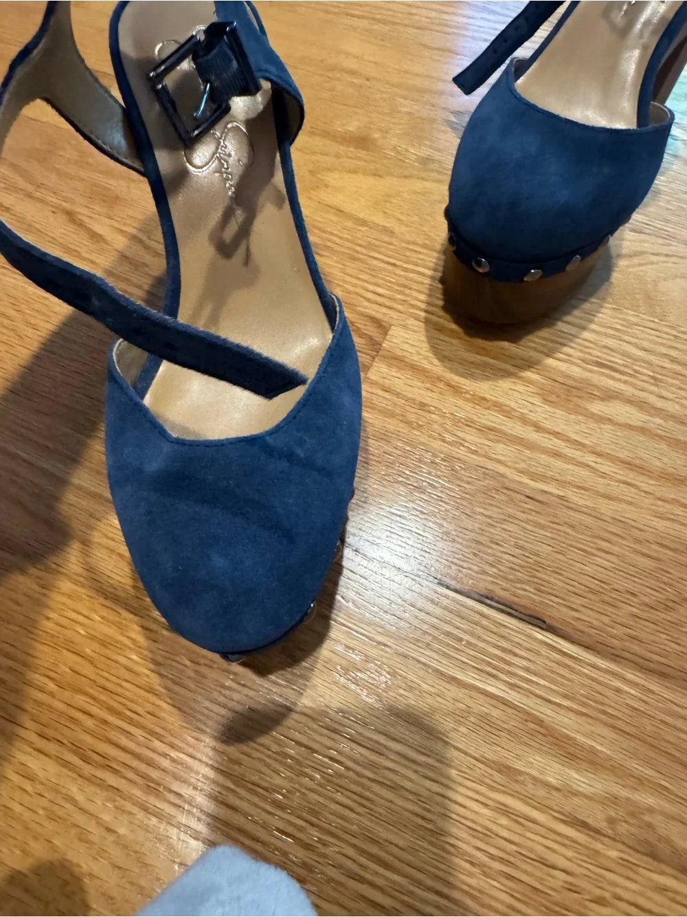 Jessica Simpson Deep Navy Suede Platform Sandal with Stud Trim